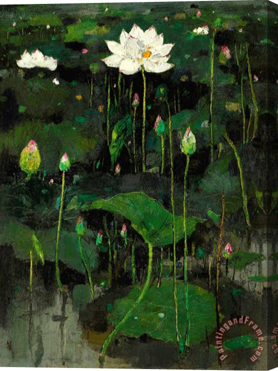 Wu Guanzhong Lotus Flowers (i) Stretched Canvas Painting / Canvas Art