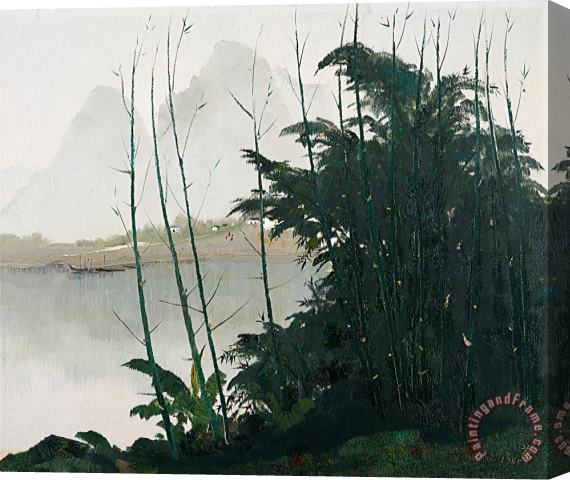 Wu Guanzhong New Bamboos Alongside The Li River Stretched Canvas Print / Canvas Art
