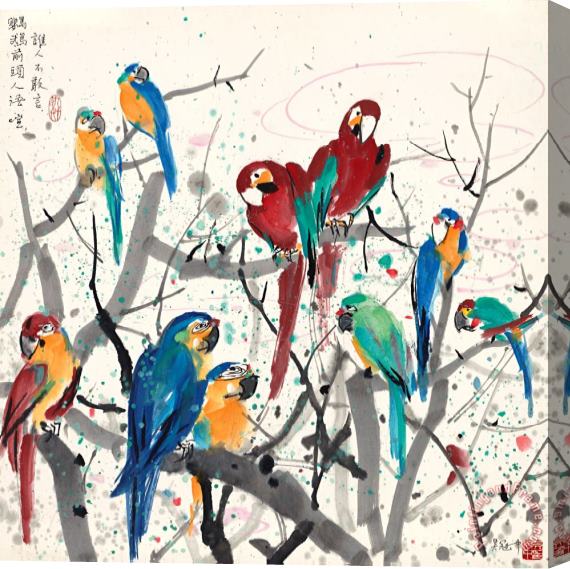 Wu Guanzhong Parrots Stretched Canvas Print / Canvas Art