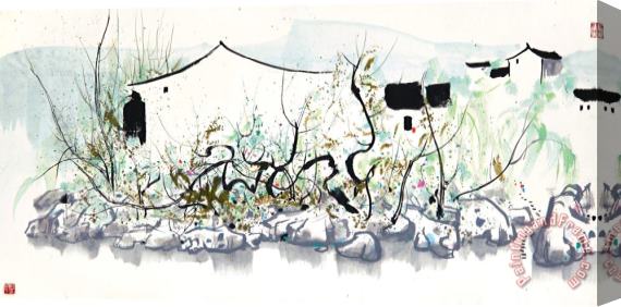 Wu Guanzhong Residences by The River Stretched Canvas Painting / Canvas Art