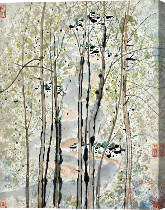 Wu Guanzhong Residents at Riverbank Stretched Canvas Painting / Canvas Art