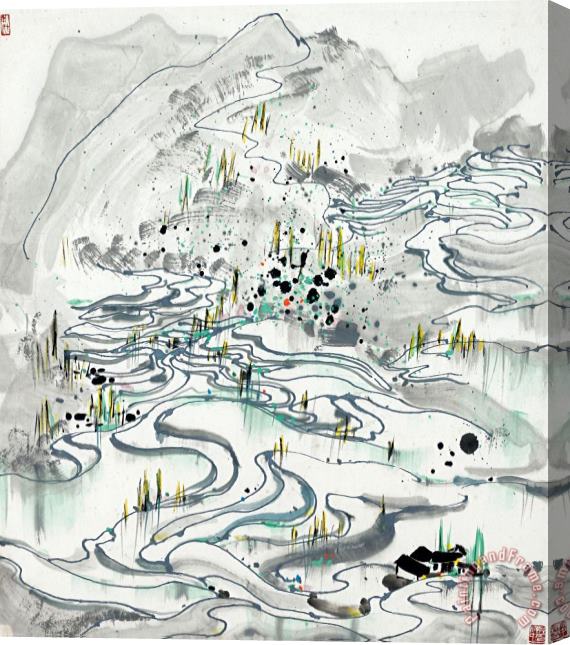 Wu Guanzhong Rice Paddies Stretched Canvas Print / Canvas Art