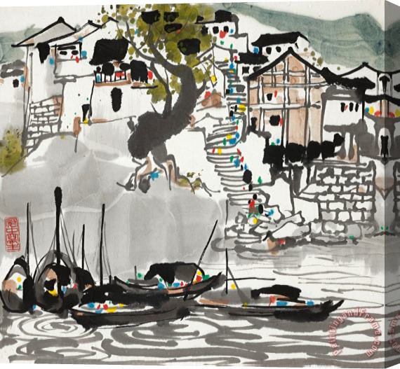 Wu Guanzhong Riverside Village Stretched Canvas Painting / Canvas Art