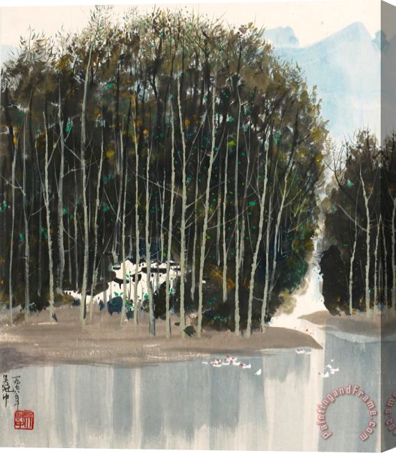 Wu Guanzhong Silver Birch Trees And Goose Pond, 1978 Stretched Canvas Painting / Canvas Art