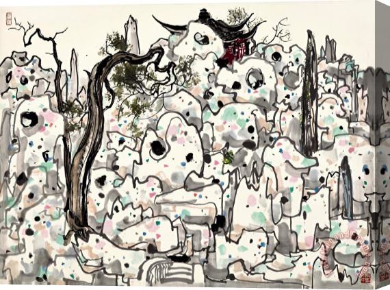 Wu Guanzhong The Lion Grove Garden 獅子林 Stretched Canvas Painting / Canvas Art