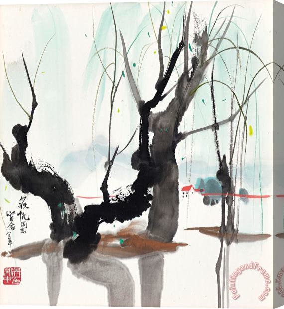 Wu Guanzhong Willow by The Riverbank Stretched Canvas Painting / Canvas Art